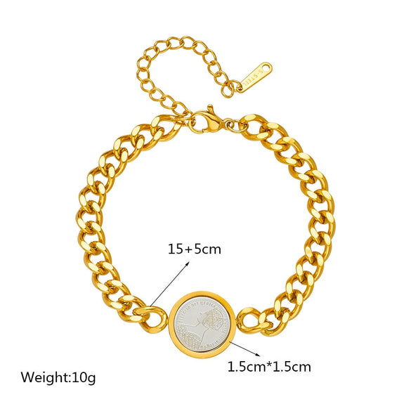 Fashion Retro Round Card Carving Queen Portrait Titanium Steel Electroplated Women's Bracelet