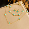 Fashion Retro Round Devil Eyes Blue Turquoise Flower Love Stainless Steel Jewelry Threepiece Set With Electroplating