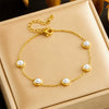 Fashion Retro Round Pearl Stainless Steel Jewelry Set With Electroplating Bracelet Earrings Necklace Accessories