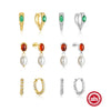 Fashion Retro S925 Sterling Silver Geometric Agate Pearl Emerald Single Row Diamondembedded Earring With Ear Buckle And Studs Set With Gemstones