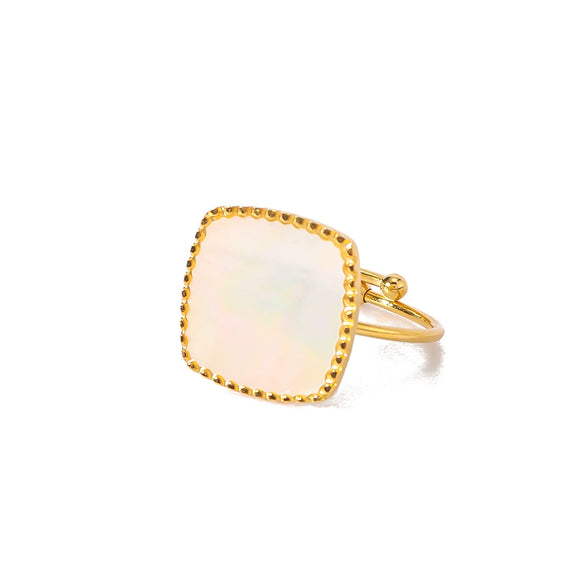 Fashion Retro Set White Fritillary Opening Ring In Geometric Style Stainless Steel With 18K Furnace Vacuum Plating Unisex