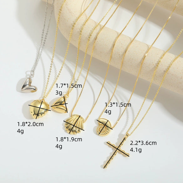 Fashion Retro Shell Pendant Necklace For Ladies Copper Material Heart Shape Electroplating Process O Word Chain
