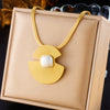 Fashion Retro Simple Cold Style Stainless Steel Goldplated Fanshaped Pearl Pendant Necklace Accessories