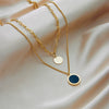 Fashion Retro Simple Double Layer Stacked Titanium Steel Geometric Roman Round Pendant Necklace For Women With Electroplating