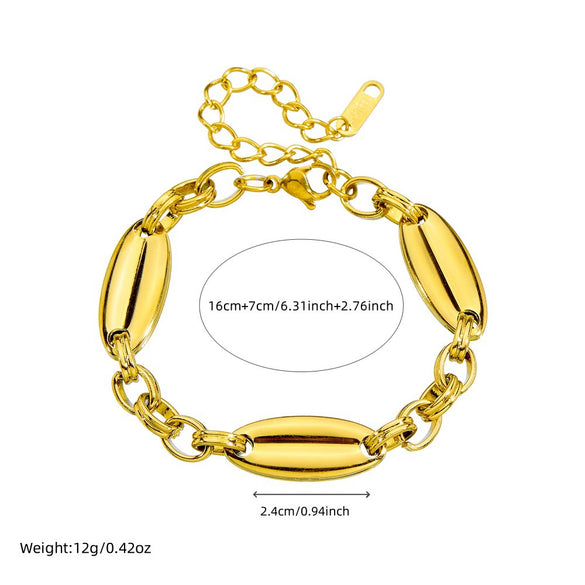 Fashion Retro Simple Geometric Oval Stainless Steel Goldplated Jewelry Bracelet For Women