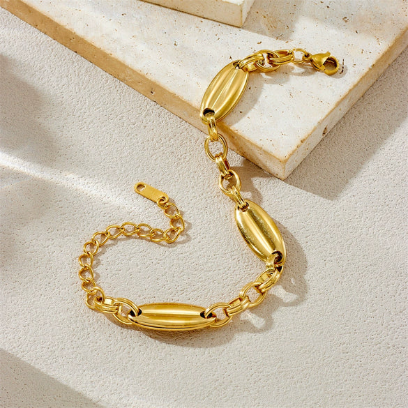 Fashion Retro Simple Geometric Oval Stainless Steel Goldplated Jewelry Bracelet For Women