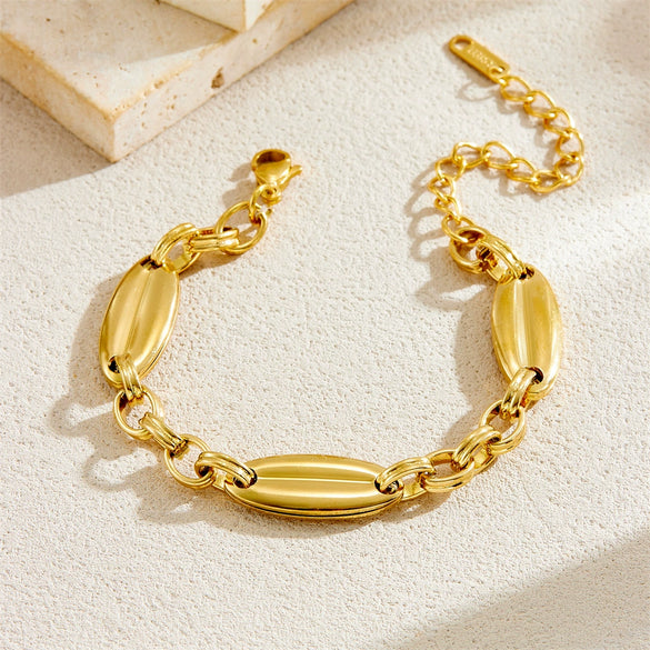 Fashion Retro Simple Geometric Oval Stainless Steel Goldplated Jewelry Bracelet For Women