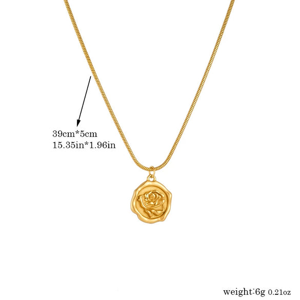 Fashion Retro Simple Goldplated Stainless Steel Rose Medal Jewelry Set For Women