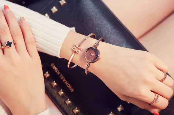 Fashion Retro Small Fresh Female Bracelet Watch Alloy Case Stainless Steel Strap Round Dial