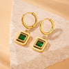 Fashion Retro Square Emerald Geometric Diamond Stainless Steel Earrings With Electroplating
