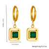 Fashion Retro Square Emerald Geometric Diamond Stainless Steel Earrings With Electroplating