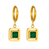 Fashion Retro Square Emerald Geometric Diamond Stainless Steel Earrings With Electroplating