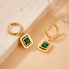 Fashion Retro Square Emerald Geometric Diamond Stainless Steel Earrings With Electroplating
