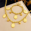 Fashion Retro Stainless Steel Oval Coin Pendant O Chain Jewelry Gold Plated