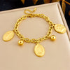 Fashion Retro Stainless Steel Oval Coin Pendant O Chain Jewelry Gold Plated