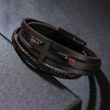 Fashion Retro Style Alloy Bracelet With Cross Design Magnetic Buckle Multilayer Simple Woven Leather Electroplated