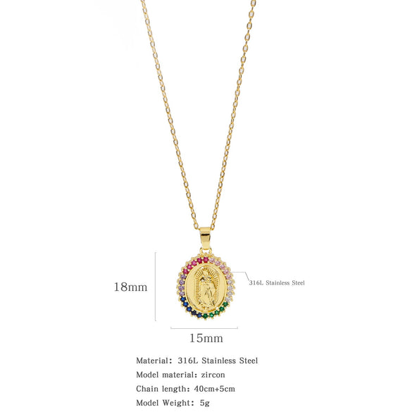 Fashion Retro Style Stainless Steel Pendant Ochain Necklace With Copper Zirconium And Colored Diamond Electroplating
