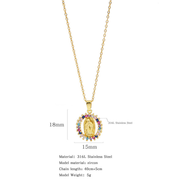 Fashion Retro Style Stainless Steel Pendant Ochain Necklace With Copper Zirconium And Colored Diamond Electroplating