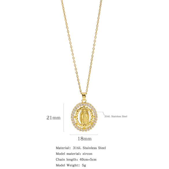 Fashion Retro Style Stainless Steel Pendant Ochain Necklace With Copper Zirconium And Colored Diamond Electroplating