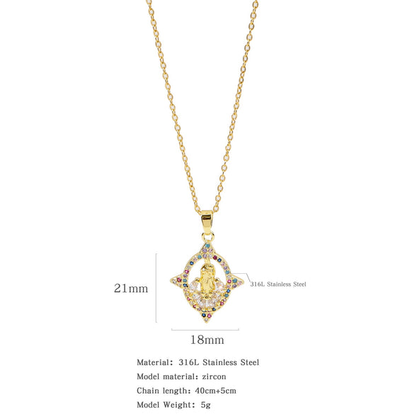 Fashion Retro Style Stainless Steel Pendant Ochain Necklace With Copper Zirconium And Colored Diamond Electroplating