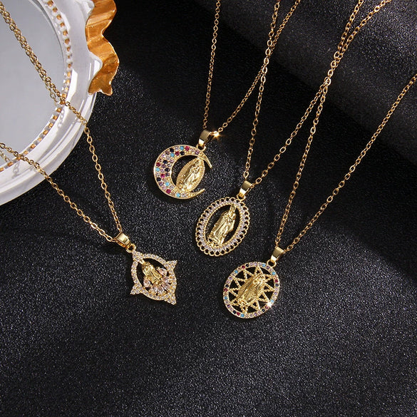 Fashion Retro Style Stainless Steel Pendant Ochain Necklace With Copper Zirconium And Colored Diamond Electroplating