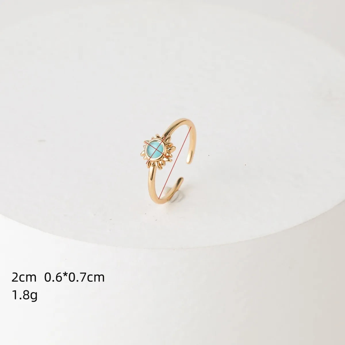 Fashion Retro Sun Gemstone Brass Plated 14k Real Gold Open Adjustable Ring