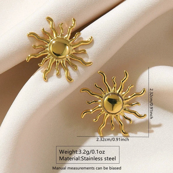 Fashion Retro Sun Turbine Stainless Steel Earrings With Stamping Design