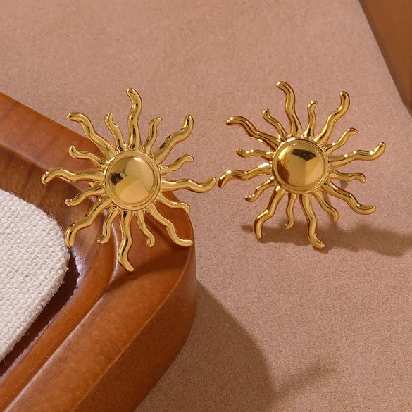 Fashion Retro Sun Turbine Stainless Steel Earrings With Stamping Design