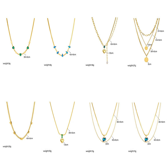 Fashion Retro Titanium Steel Heart Water Drop Butterfly Round Pendant Necklace With Electroplating