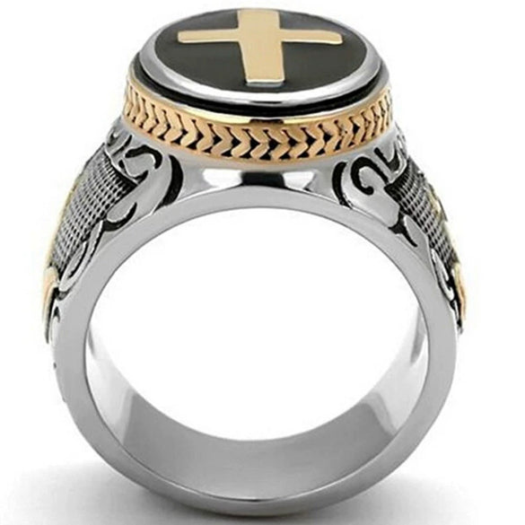 Fashion Retro Two Tone Cross Ring Metal Electroplated Black Oil Finish Geometric Statement Ring For Unisex Adults