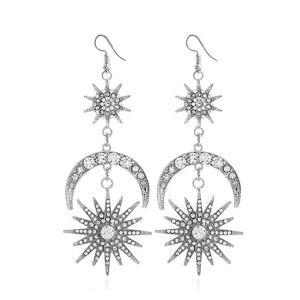 Fashion Retro Women's Handmade Earrings With Artificial Crystal And Geometric Pattern Star And Sun Shapes