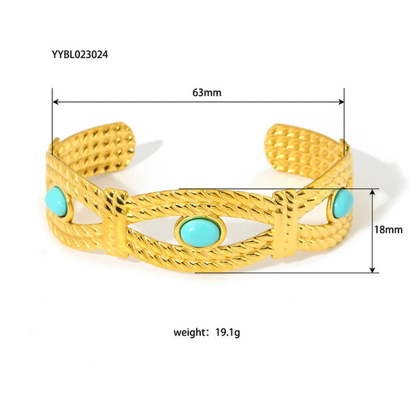 Fashion Retro Women's Open Palace Style Stainless Steel Bracelet Gold Plated With Vacuum Real Gold Electroplating In Pvd Furnace