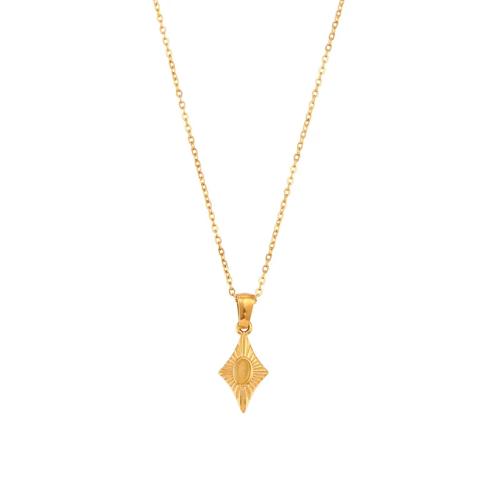 Wholesale Jewelry Fashion Rhombus 304 Stainless Steel Opal 18K Gold Plated Plating Inlay Pendant Necklace