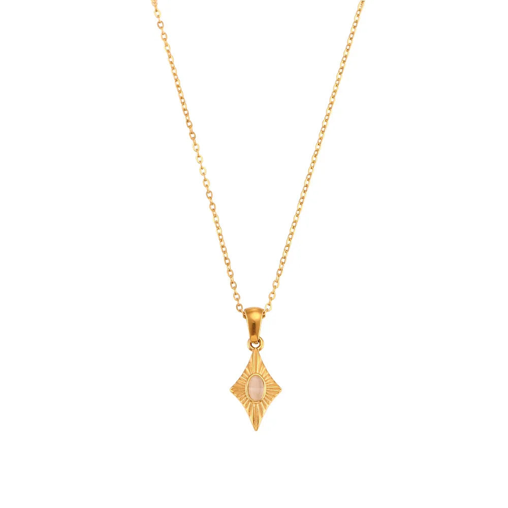 Wholesale Jewelry Fashion Rhombus 304 Stainless Steel Opal 18K Gold Plated Plating Inlay Pendant Necklace