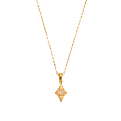 Wholesale Jewelry Fashion Rhombus 304 Stainless Steel Opal 18K Gold Plated Plating Inlay Pendant Necklace