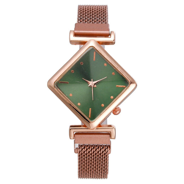 Fashion Rhombus Women's Metal Watch With Quartz Movement And Suction Iron Buckle