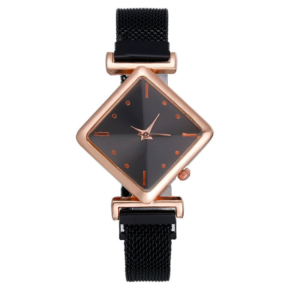 Fashion Rhombus Women's Metal Watch With Quartz Movement And Suction Iron Buckle
