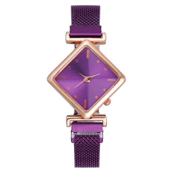 Fashion Rhombus Women's Metal Watch With Quartz Movement And Suction Iron Buckle