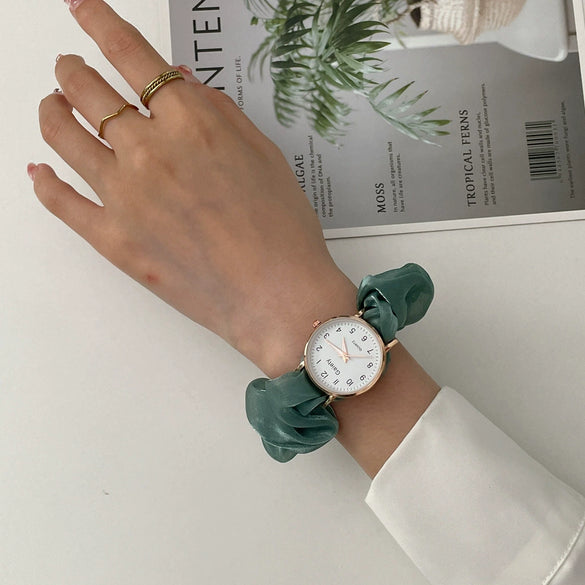 Fashion Ribbon Digital Watch For Female Alloy Case Round Dial