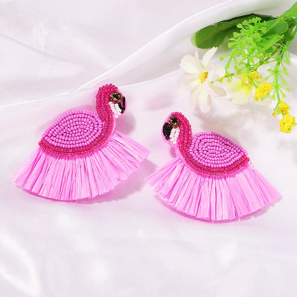 Fashion Rice Beads Swan Raffia Fringed Earrings Handmade Beads Cute Earrings Wholesale Gooddiy