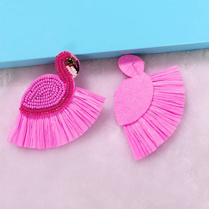 Fashion Rice Beads Swan Raffia Fringed Earrings Handmade Beads Cute Earrings Wholesale Gooddiy