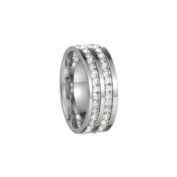 Fashion Ring Diamond Zircon Titanium Steel U Shape Electroplated For Women