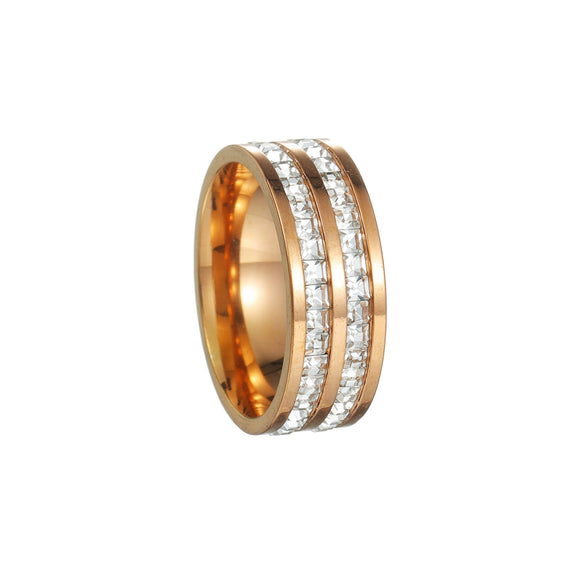 Fashion Ring Diamond Zircon Titanium Steel U Shape Electroplated For Women