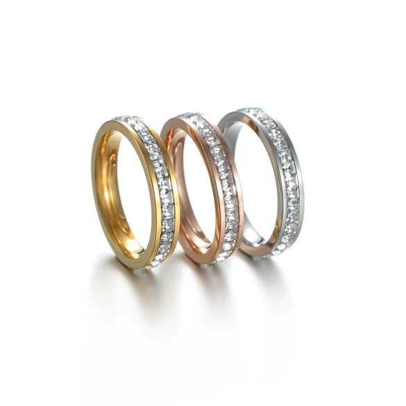 Fashion Ring Diamond Zircon Titanium Steel U Shape Electroplated For Women