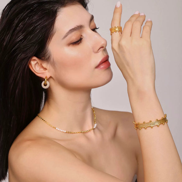 Fashion Ring Ring Suit Ball Opening Bracelet Stainless Steel Pvd Electroplated 18K Gold Jewelry For Women