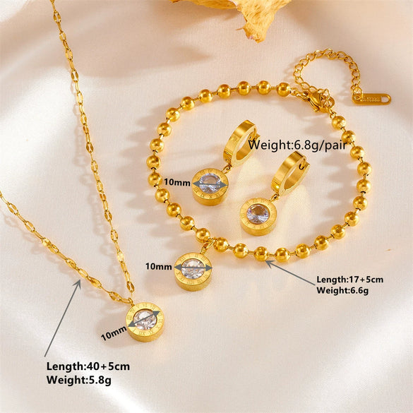 Fashion Roman Suit Titanium Steel Necklace Bracelet Ear Buckle With Love Water Drops Bell Patterns