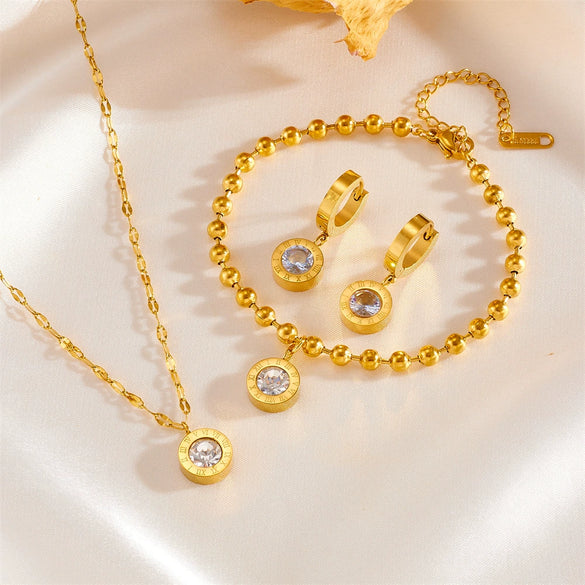 Fashion Roman Suit Titanium Steel Necklace Bracelet Ear Buckle With Love Water Drops Bell Patterns