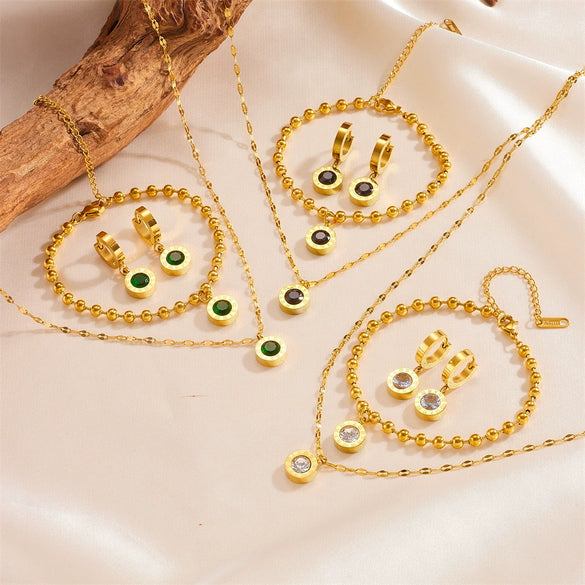 Fashion Roman Suit Titanium Steel Necklace Bracelet Ear Buckle With Love Water Drops Bell Patterns