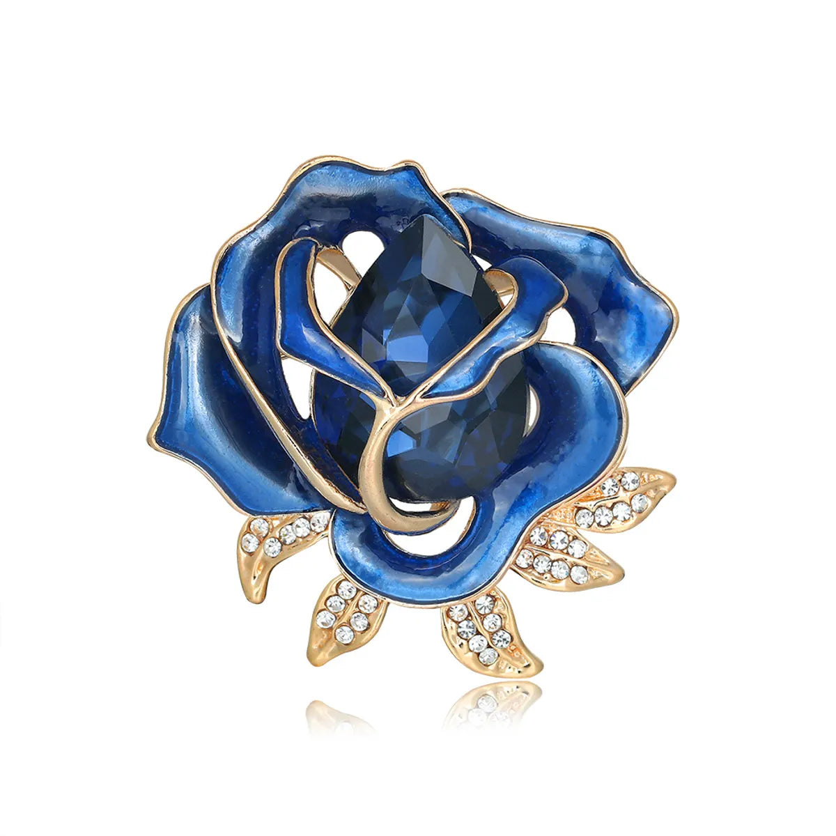 Fashion Rose Alloy Enamel Hollow Out Inlay Rhinestones Glass Women'S Brooches