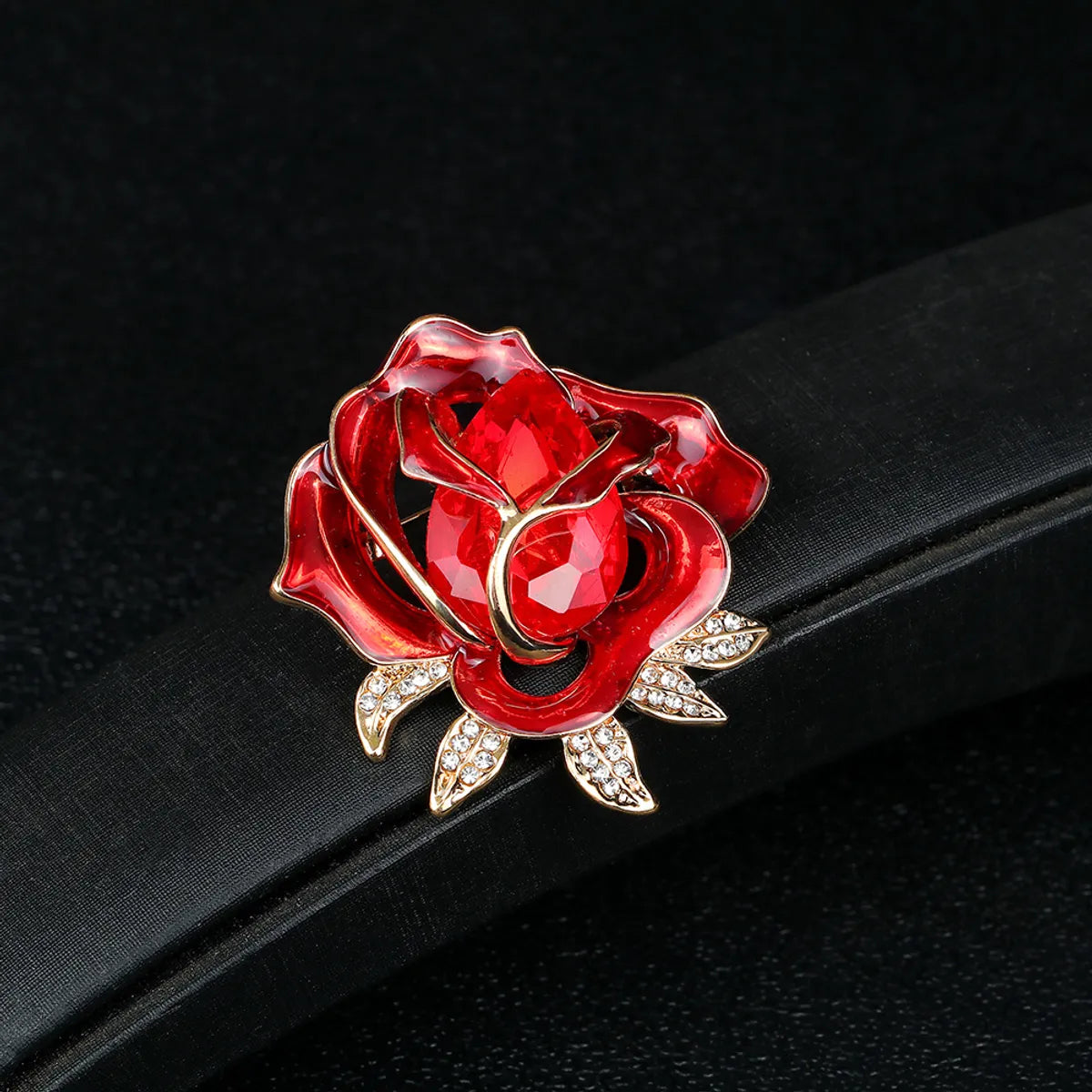 Fashion Rose Alloy Enamel Hollow Out Inlay Rhinestones Glass Women'S Brooches